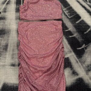 AKIRA Pink Glitter Skirt Set
